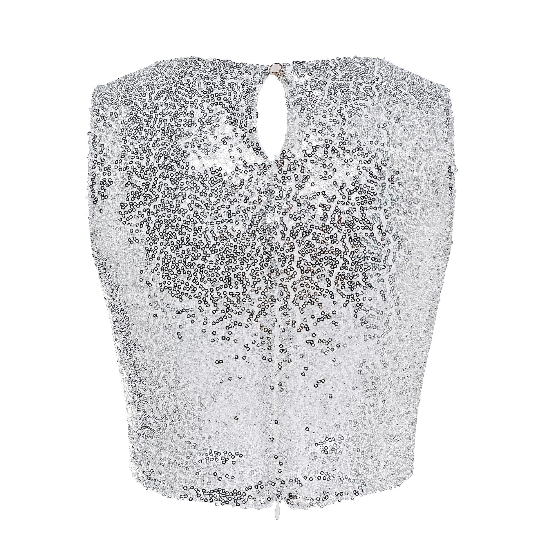 Casual Beaded Sequined Casual Zipper Tank Tight Vest - Negative Apparel