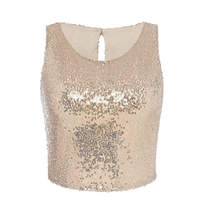 Casual Beaded Sequined Casual Zipper Tank Tight Vest - Negative Apparel