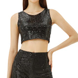 Casual Beaded Sequined Casual Zipper Tank Tight Vest - Negative Apparel