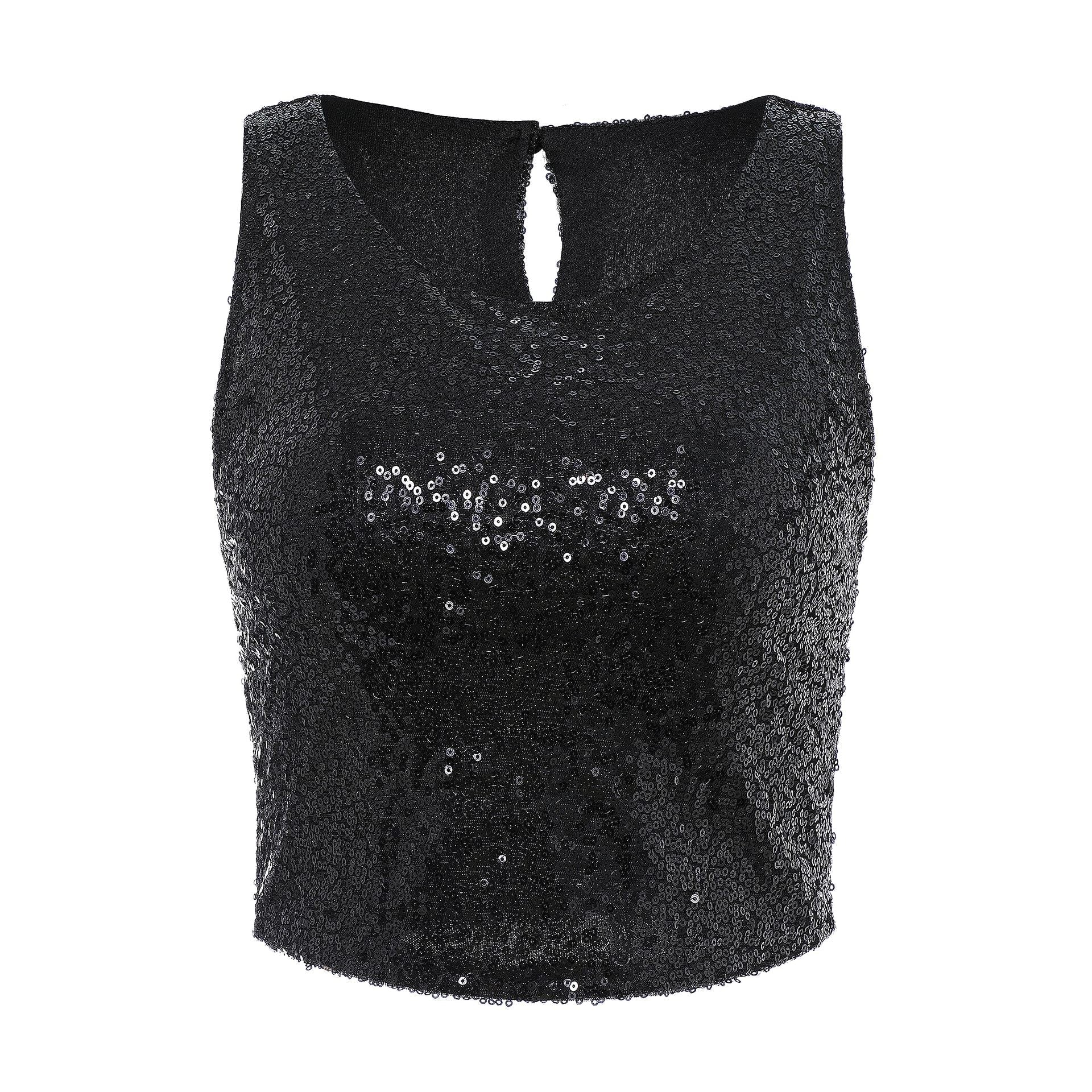 Casual Beaded Sequined Casual Zipper Tank Tight Vest - Negative Apparel