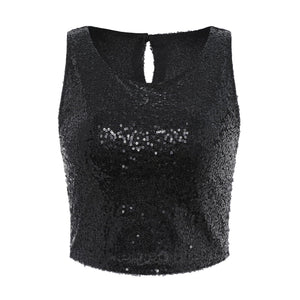 Casual Beaded Sequined Casual Zipper Tank Tight Vest - Negative Apparel