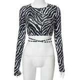 Casual cami lace - up zebra pattern backless top - Negative Apparel