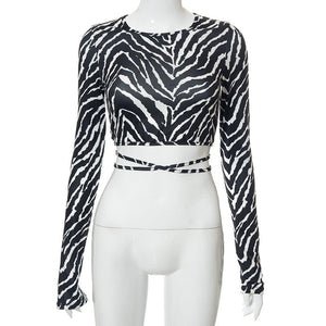 Casual cami lace - up zebra pattern backless top - Negative Apparel