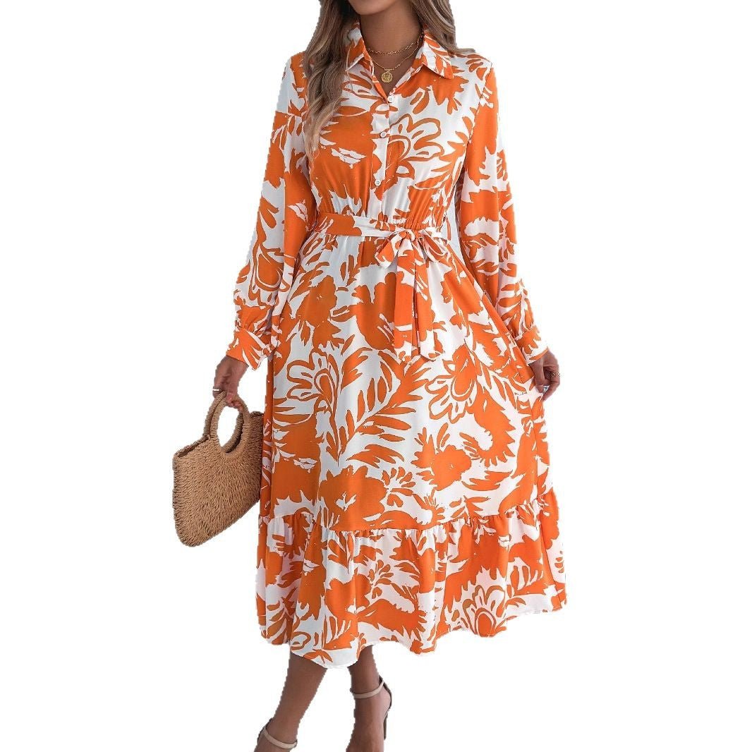 Casual flower long - sleeved shirt dress ruffled long dress - Negative Apparel