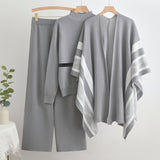 Casual shawl cardigan jacket + turtleneck sweater base + wide - leg pants three pieces set - Negative Apparel