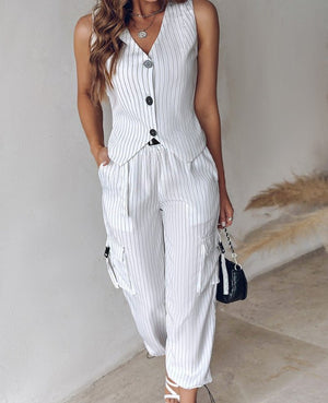 Casual striped printed vest suit women's - Negative Apparel
