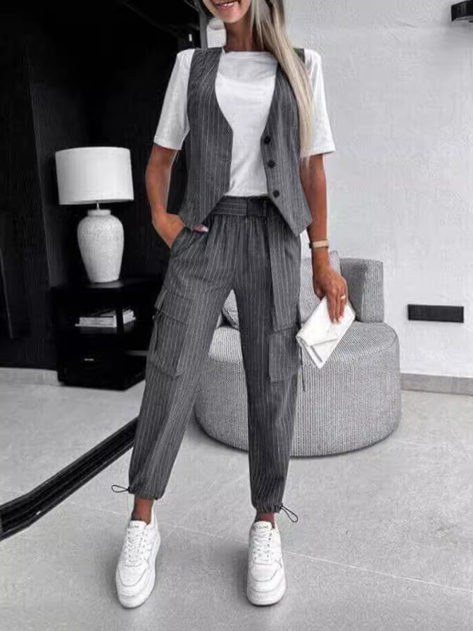 Casual striped printed vest suit women's - Negative Apparel
