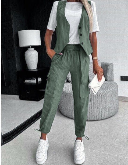 Casual striped printed vest suit women's - Negative Apparel