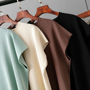 Casual suit women's summer new solid color sleeveless vest knitted sweater wide - leg pants large size ice silk suit - Negative Apparel