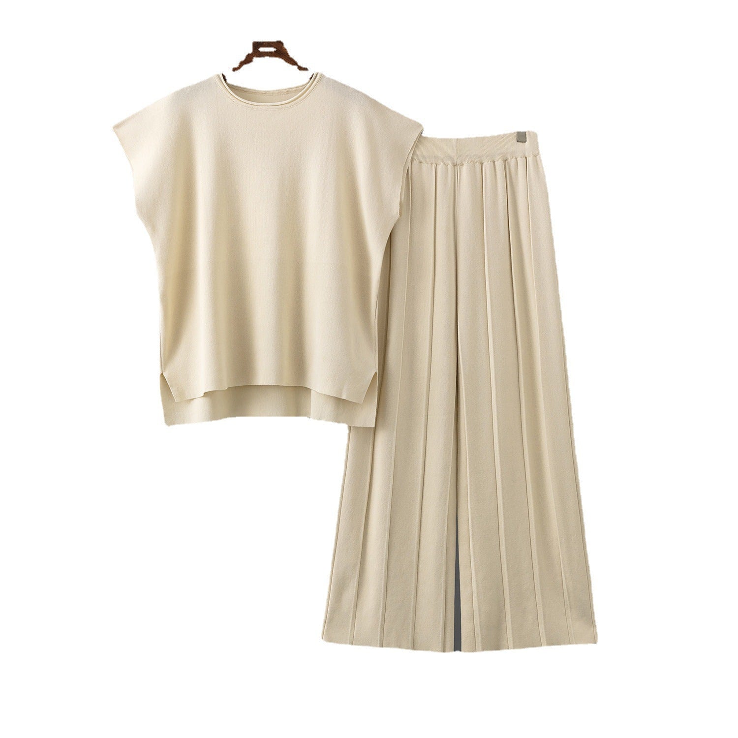 Casual suit women's summer new solid color sleeveless vest knitted sweater wide - leg pants large size ice silk suit - Negative Apparel