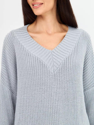 Casual V - neck loose long - sleeved knitted sweater - Negative Apparel