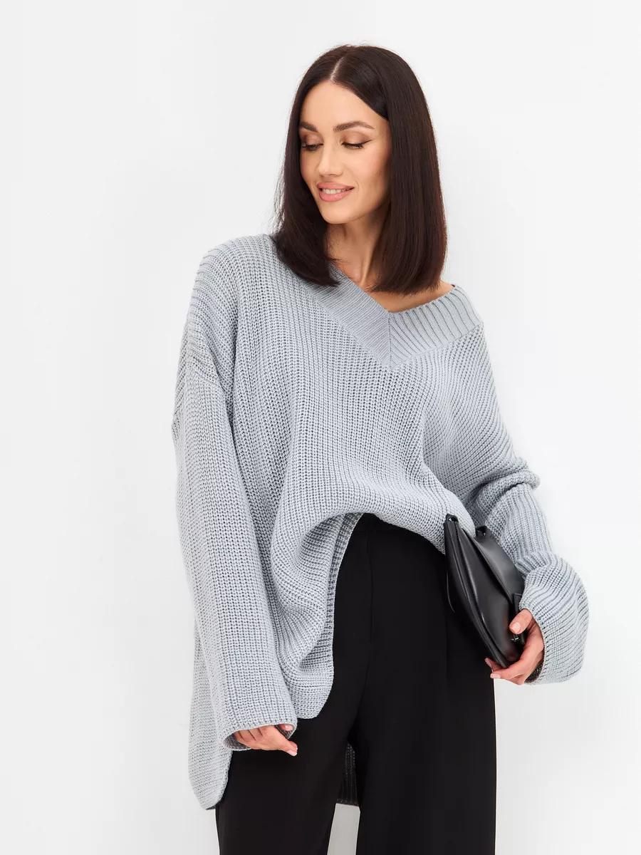 Casual V - neck loose long - sleeved knitted sweater - Negative Apparel