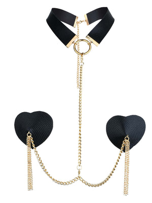 Chain Linked Nipple Cover With Choker - Negative Apparel