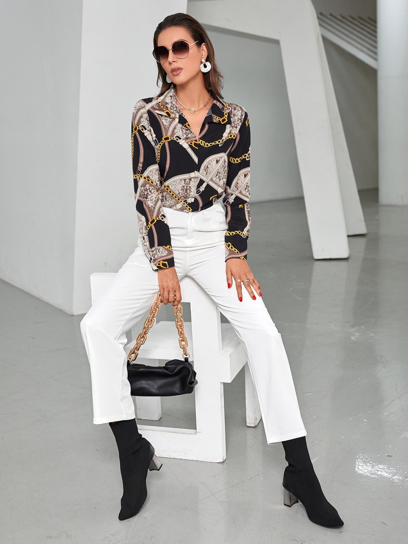 Chain & Snakeskin Print Blouse - Negative Apparel
