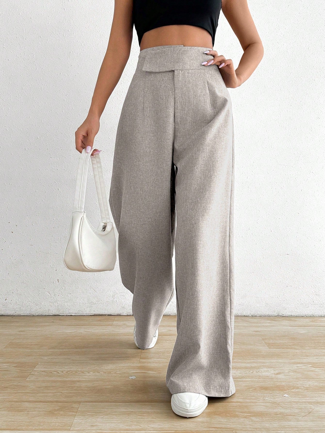 Chiquease Women's Asymmetrical Waist Solid Color Elegant Straight Leg Pants FD - Negative Apparel