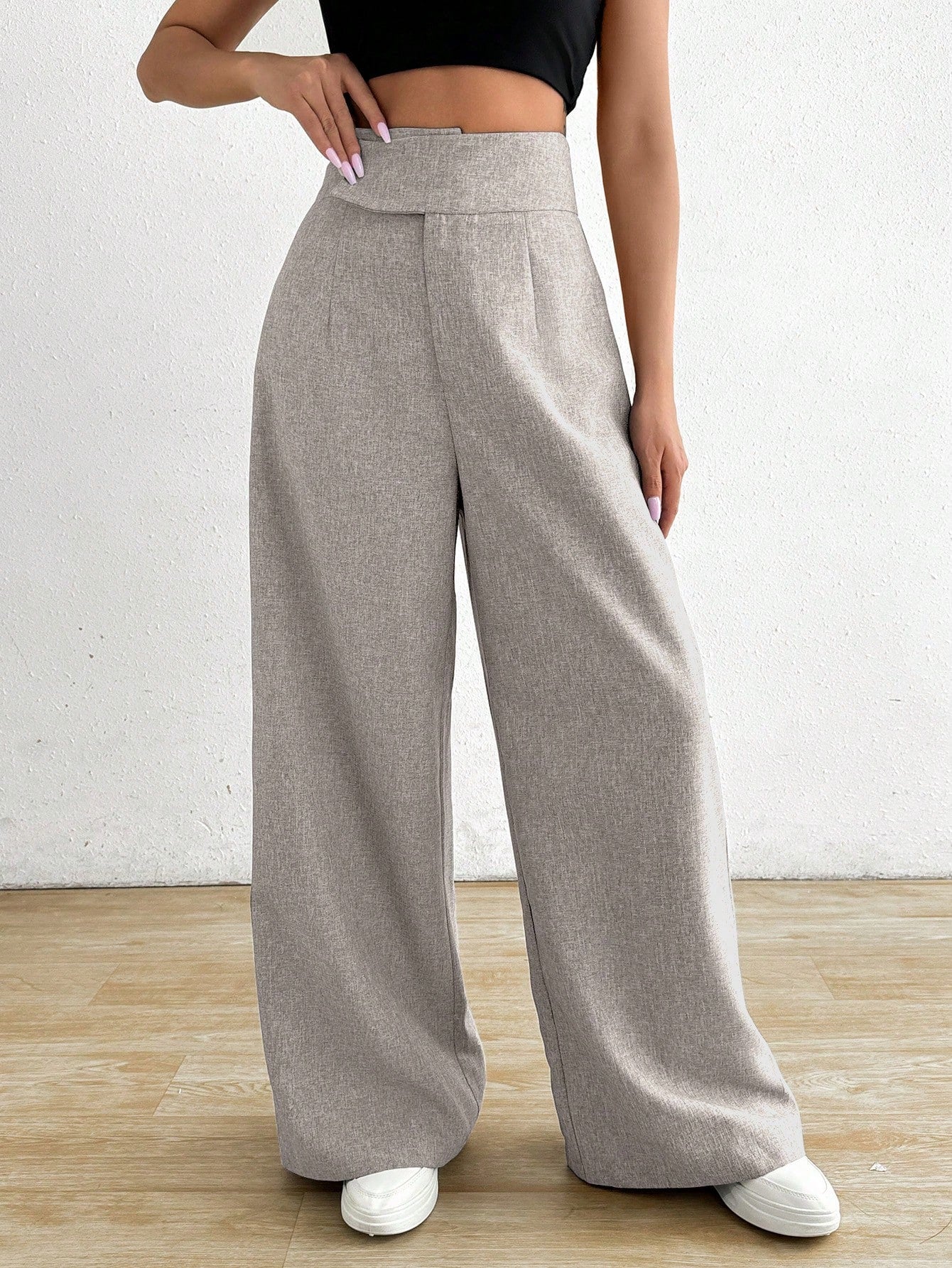 Chiquease Women's Asymmetrical Waist Solid Color Elegant Straight Leg Pants FD - Negative Apparel