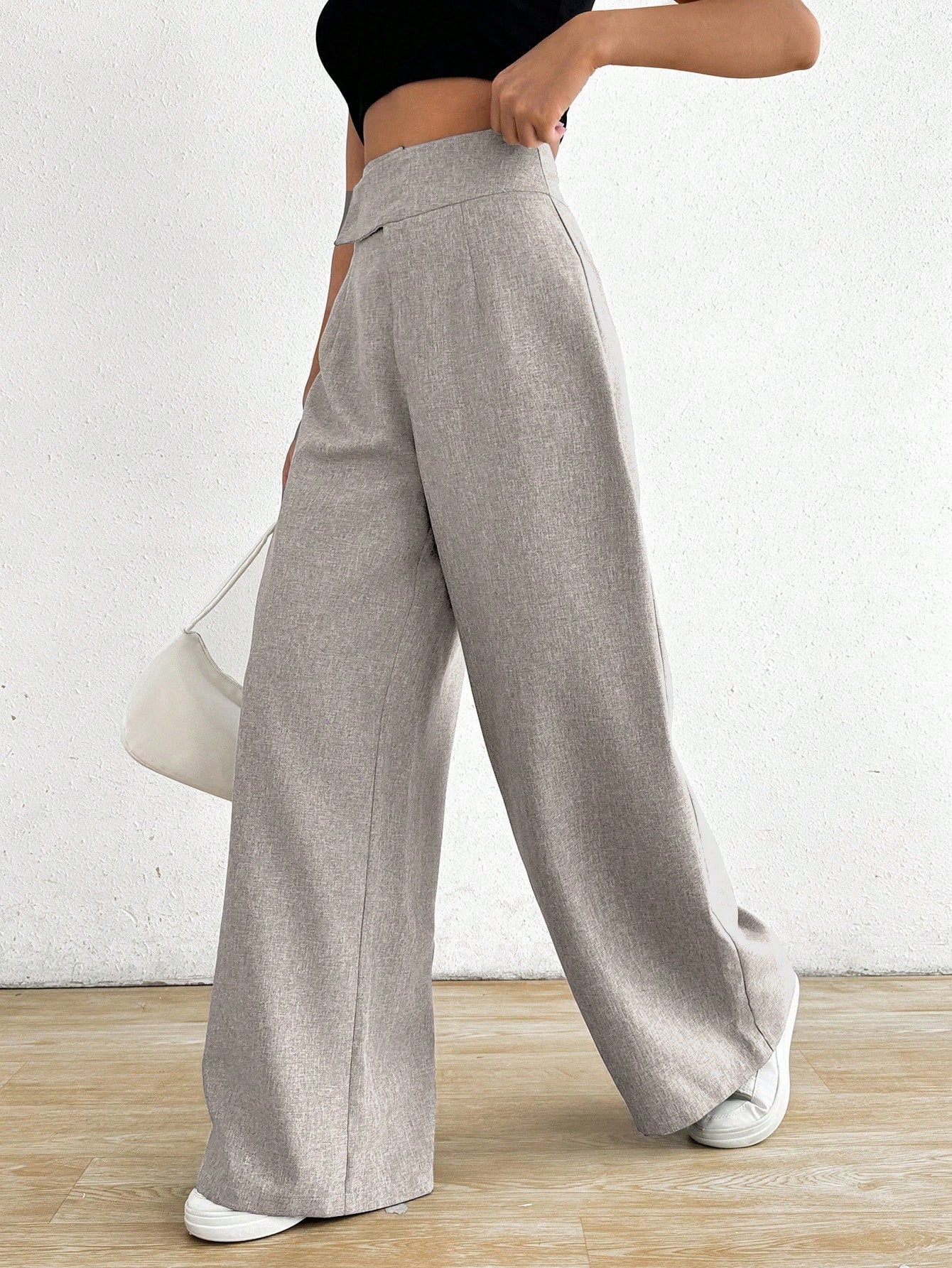 Chiquease Women's Asymmetrical Waist Solid Color Elegant Straight Leg Pants FD - Negative Apparel