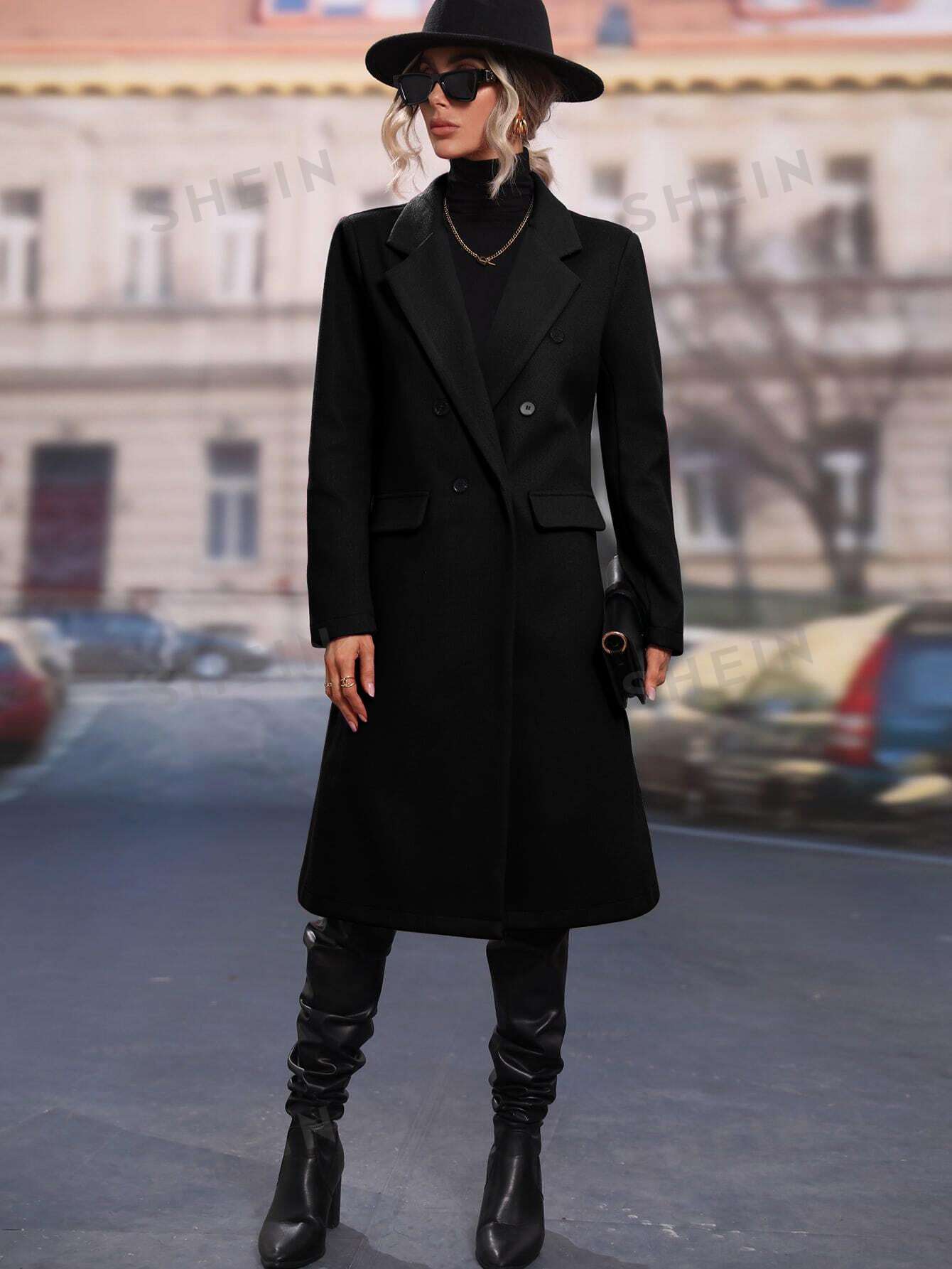 Clasi Lapel Neck Double Breasted Overcoat - Negative Apparel