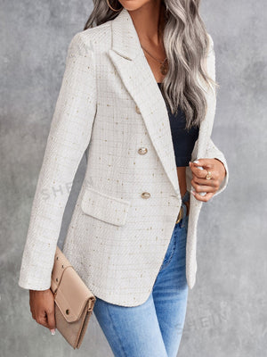 Clasi Lapel Neck Double Breasted Tweed Blazer - Negative Apparel