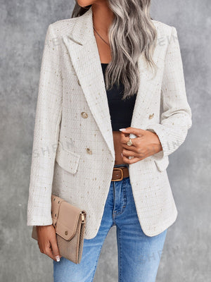 Clasi Lapel Neck Double Breasted Tweed Blazer - Negative Apparel