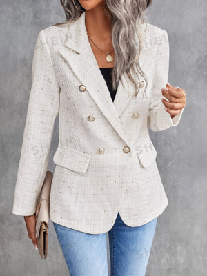 Clasi Lapel Neck Double Breasted Tweed Blazer - Negative Apparel