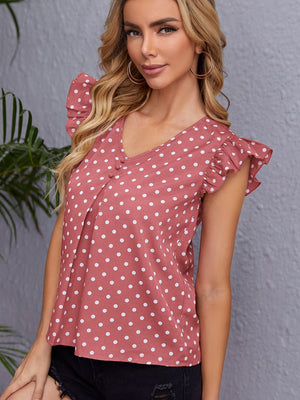 Clasi Polka Dot Ruffle Trim Blouse - Negative Apparel