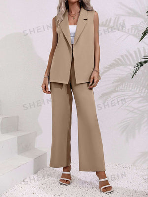 Clasi Solid Belted Vest Blazer & Pants - Negative Apparel