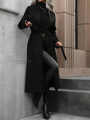 Clasi Waterfall Collar Belted Overcoat - Negative Apparel