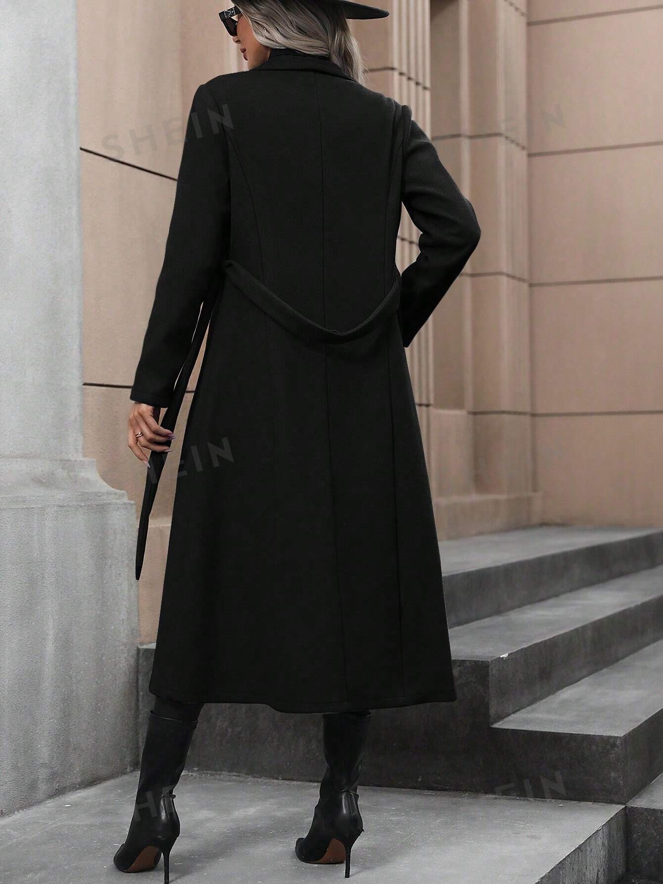 Clasi Waterfall Collar Belted Overcoat - Negative Apparel