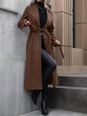 Clasi Waterfall Collar Belted Overcoat - Negative Apparel