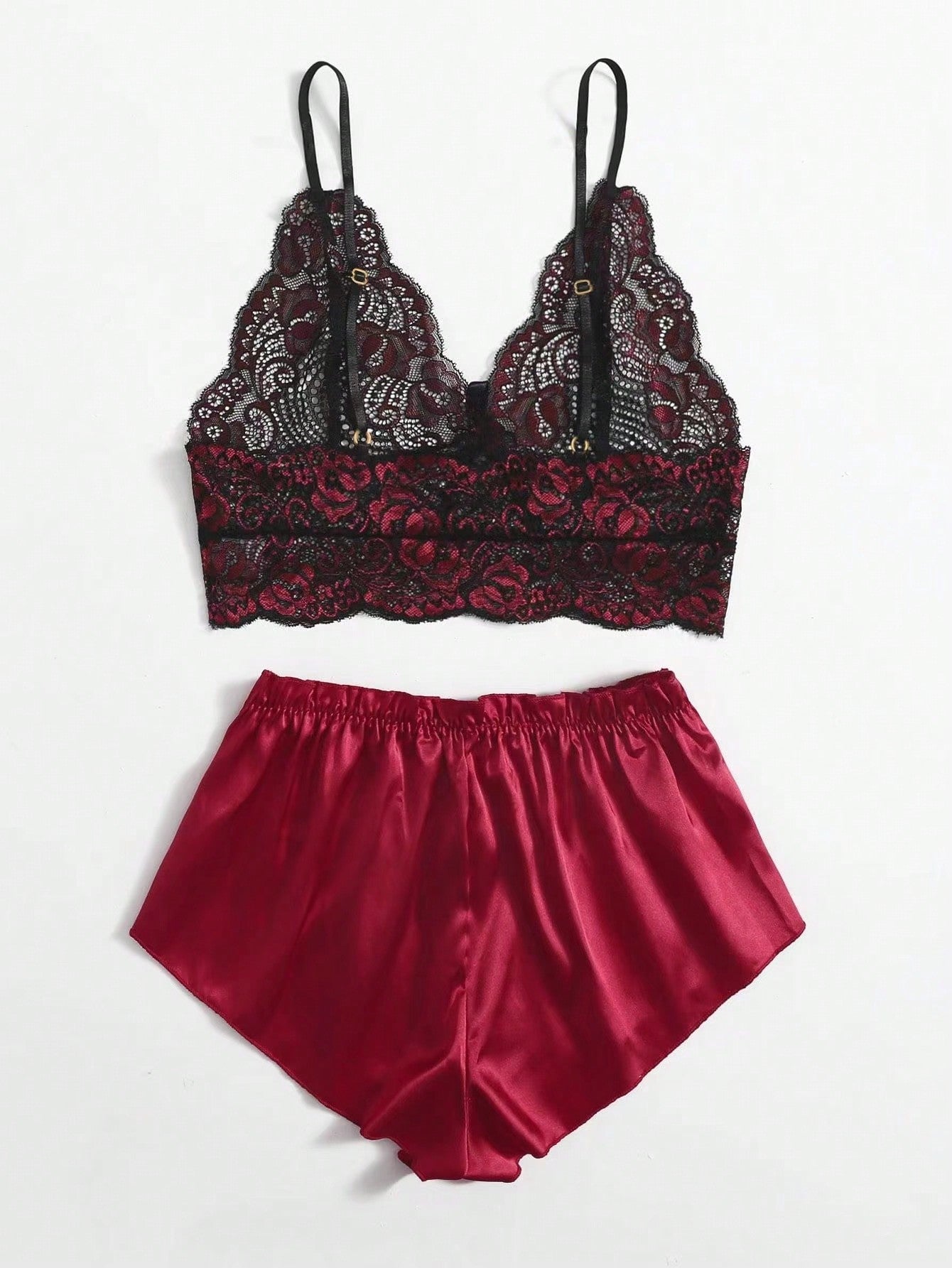 Classic Sexy Floral Lace Bralette With Satin Shorts - Negative Apparel
