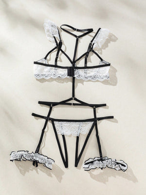 Classic Sexy Floral Lace Underwire Garter Lingerie Set - Negative Apparel