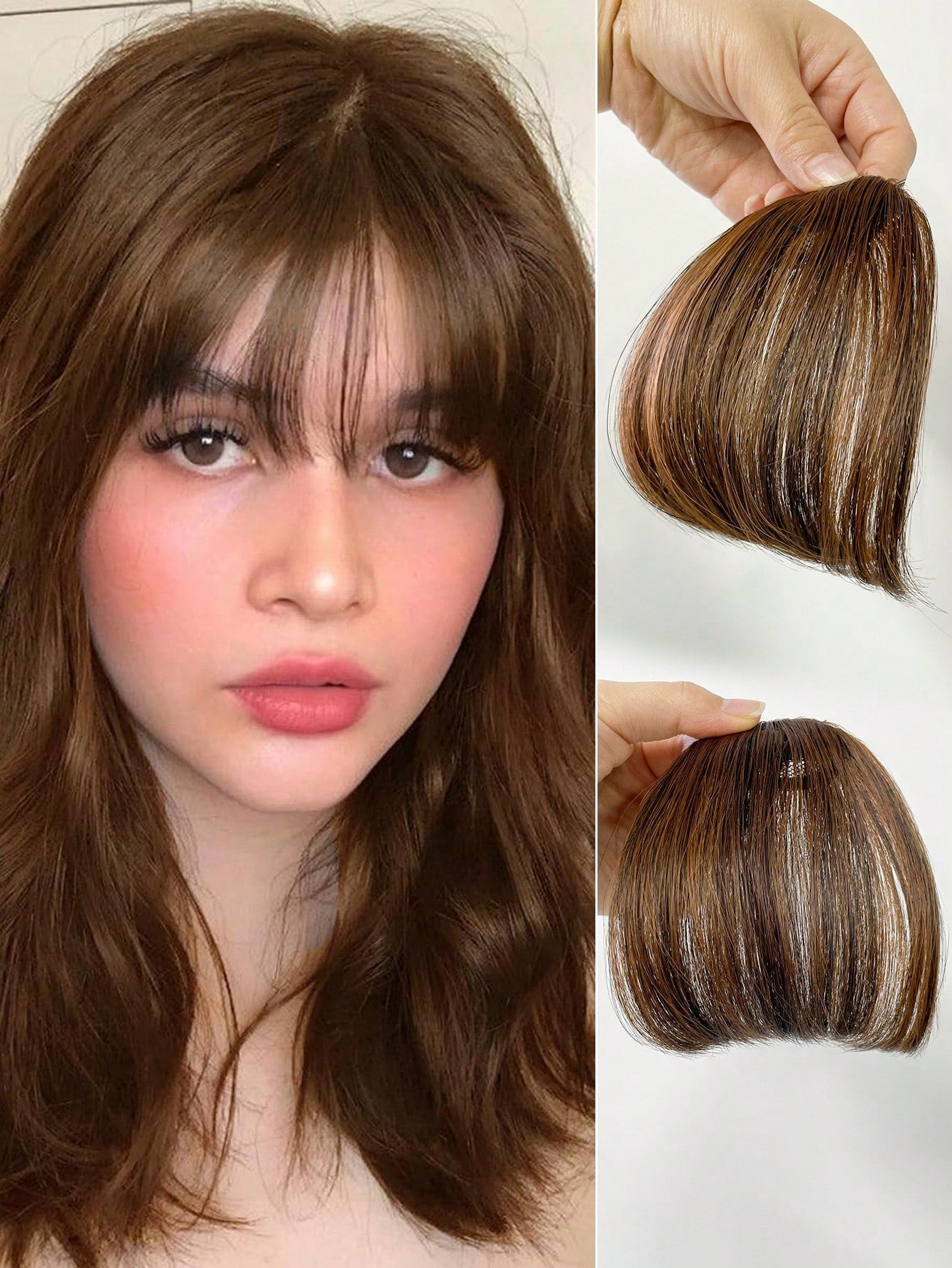 Clip In Fringe Bangs With Nice Net Extensions Light Brown Natural Flat Neat Bangs With Temples For Women - Negative Apparel