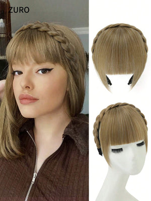 Clip In Fringe Bangs With Nice Net Extensions Light Brown Natural Flat Neat Bangs With Temples For Women - Negative Apparel