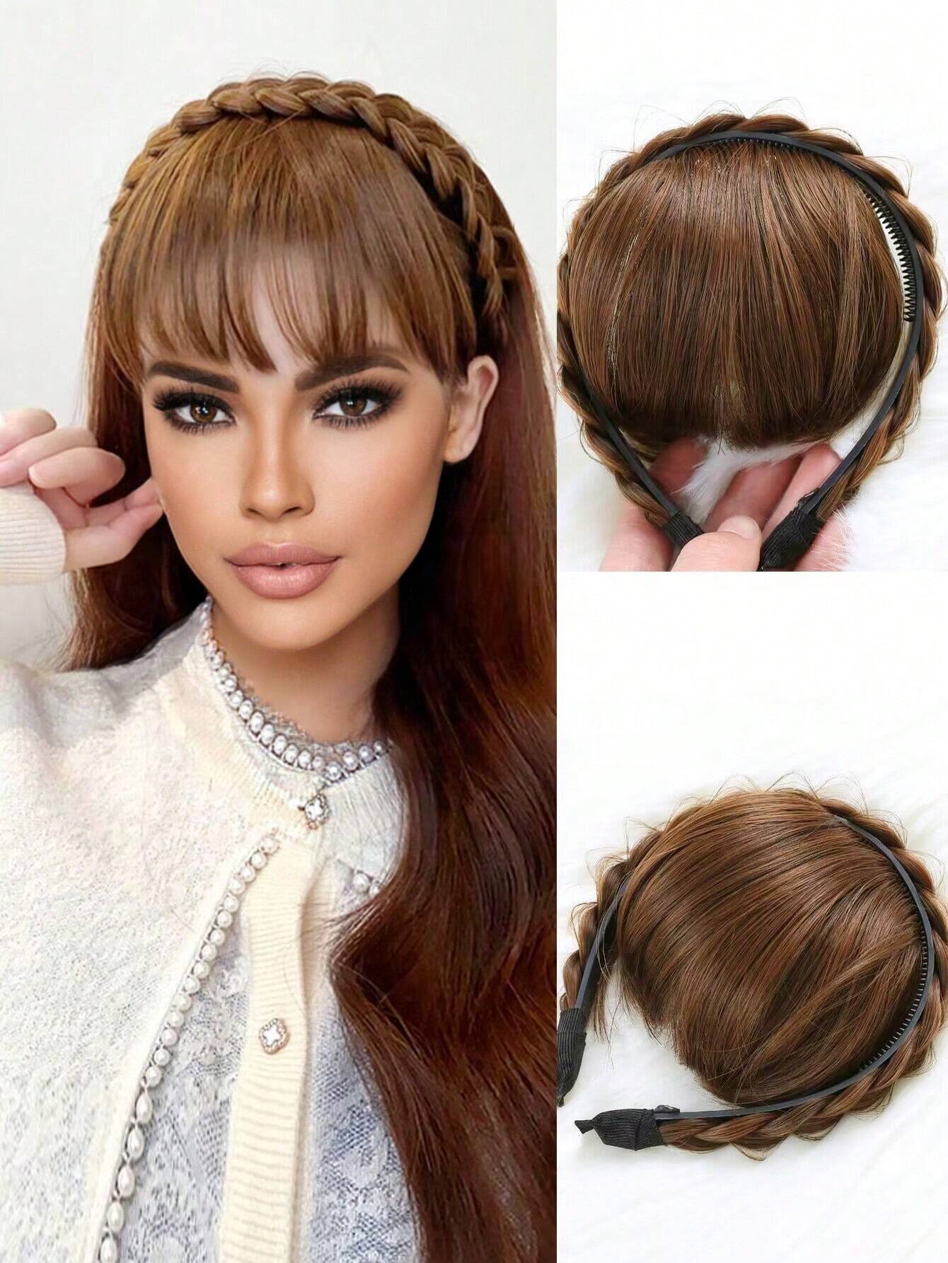 Clip In Fringe Bangs With Nice Net Extensions Light Brown Natural Flat Neat Bangs With Temples For Women - Negative Apparel