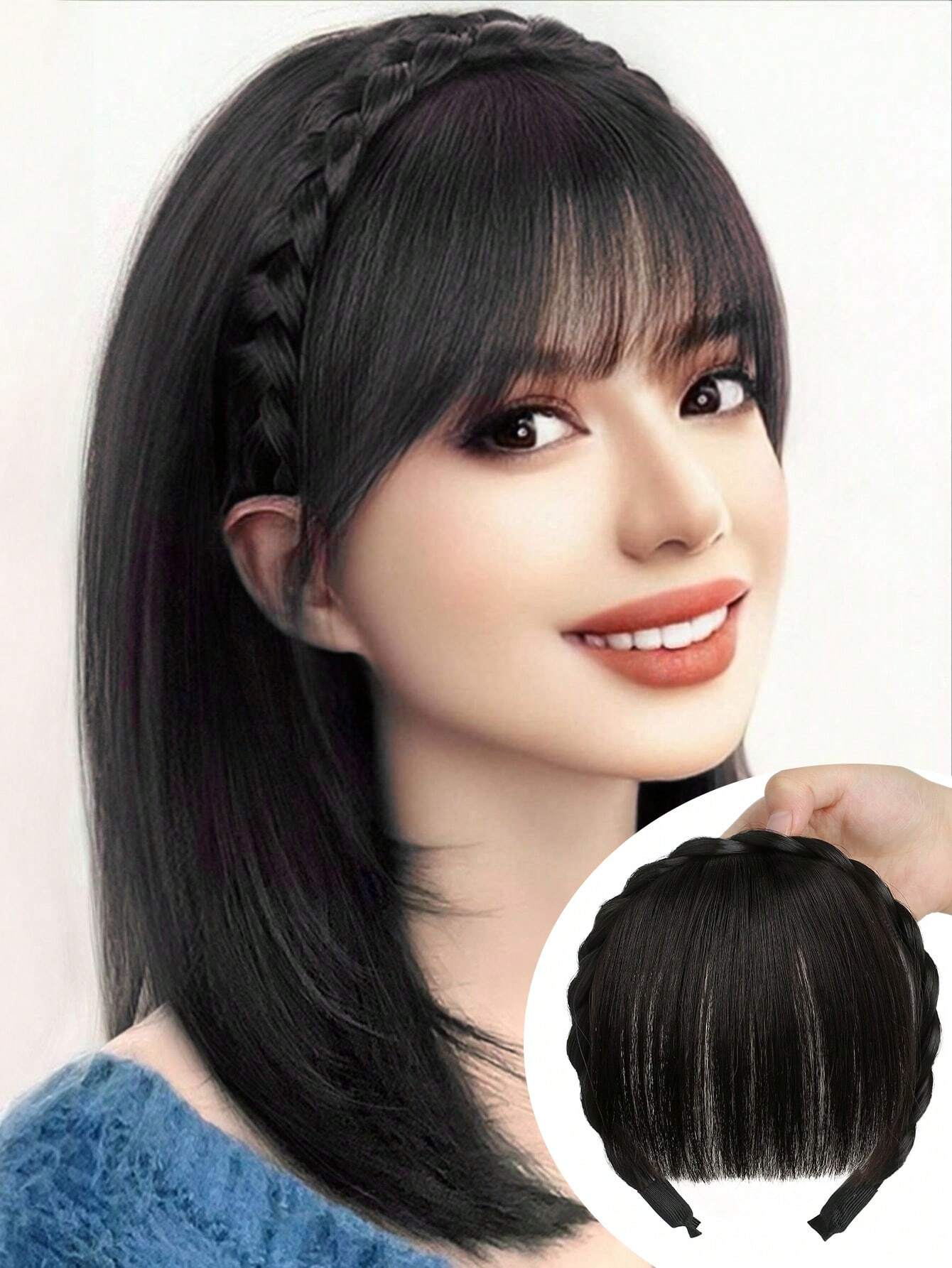 Clip In Fringe Bangs With Nice Net Extensions Light Brown Natural Flat Neat Bangs With Temples For Women - Negative Apparel