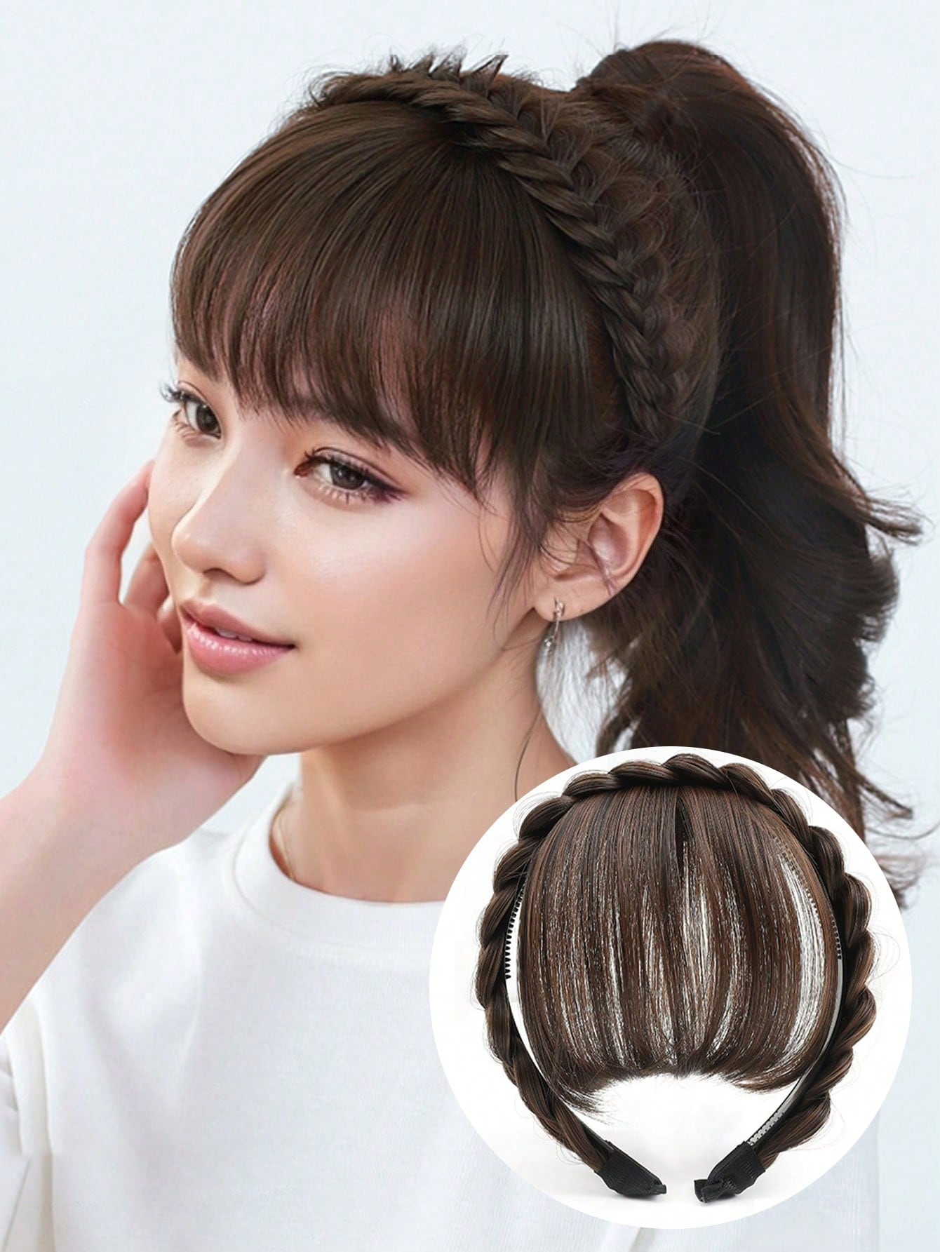 Clip In Fringe Bangs With Nice Net Extensions Light Brown Natural Flat Neat Bangs With Temples For Women - Negative Apparel