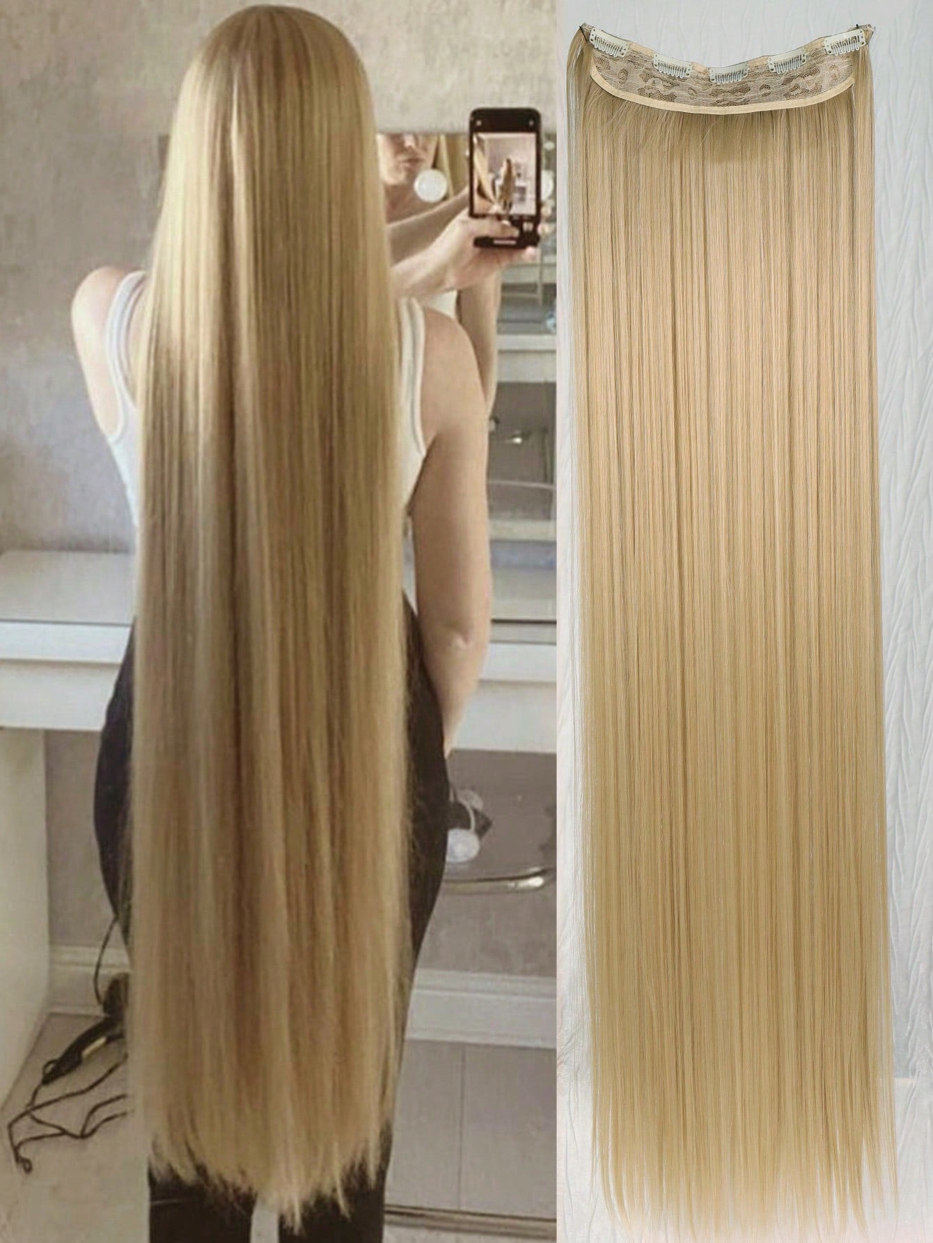 Clip In Hair Extensions 20-40 Inch Extra long Straight Brown Mixed Blonde Fake Hairpiece 5 Clips Synthetic Hair Extensions For Women Daily Use - Negative Apparel