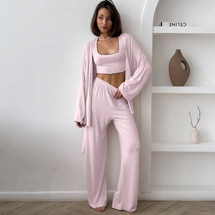 Cloud - Soft Dream | Ruffled Milk Silk 3 - Piece Pajama Set - Negative Apparel