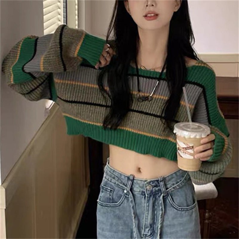 Color matching stripes lazy all - match loose pullover sweater for women - Negative Apparel