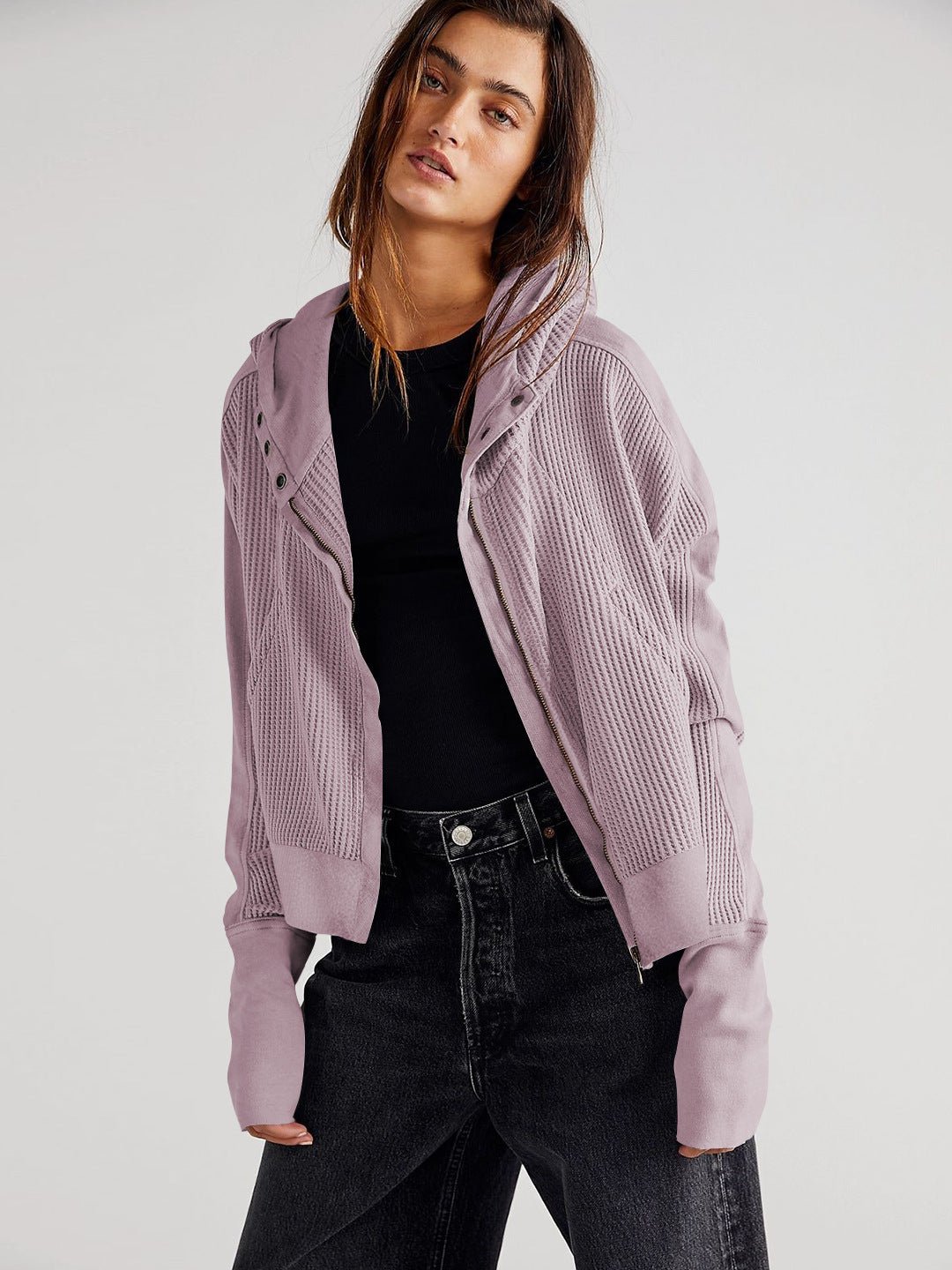 Colorblock Patchwork Zip Hoodie – Women’s Casual Long Sleeve Fall/Winter Sweatshirt - Negative Apparel