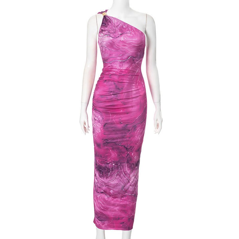 Colorblock printed one-shoulder high-waist bodycon dress - Negative Apparel Colorblock printed one-shoulder high-waist bodycon dress - Negative Apparel