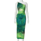 Color‑block printed one - shoulder high - waist bodycon dress - Negative Apparel