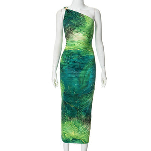 Color‑block printed one - shoulder high - waist bodycon dress - Negative Apparel