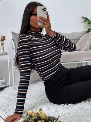 Colorful Striped Mock Neck Tee - Negative Apparel