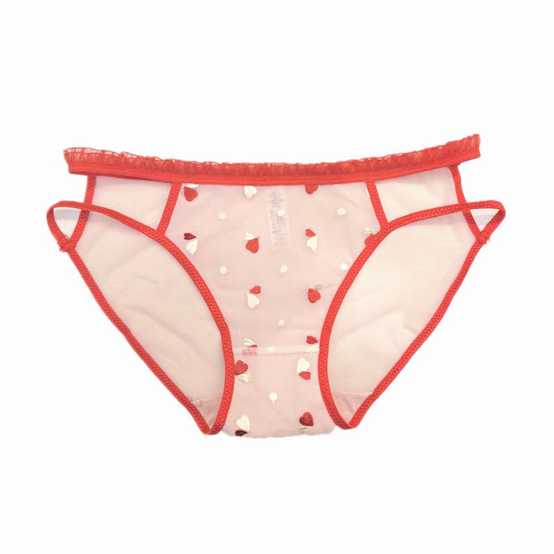 Comfortable hip - wrapped original embroidery sweet love lace Japanese style panties for women breathable - Negative Apparel