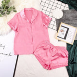 Comfortable Short - sleeved Shirt Loose Casual Simulation Silk Shorts Home Pajamas Set - Negative Apparel