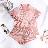 Comfortable Short - sleeved Shirt Loose Casual Simulation Silk Shorts Home Pajamas Set - Negative Apparel