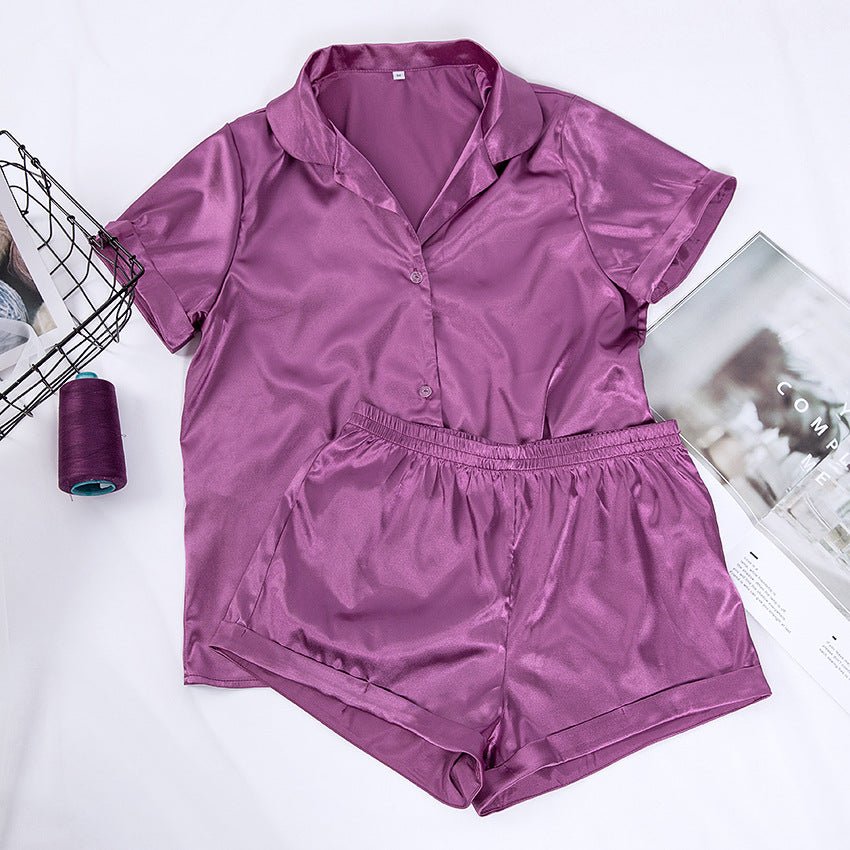 Comfortable Short - sleeved Shirt Loose Casual Simulation Silk Shorts Home Pajamas Set - Negative Apparel