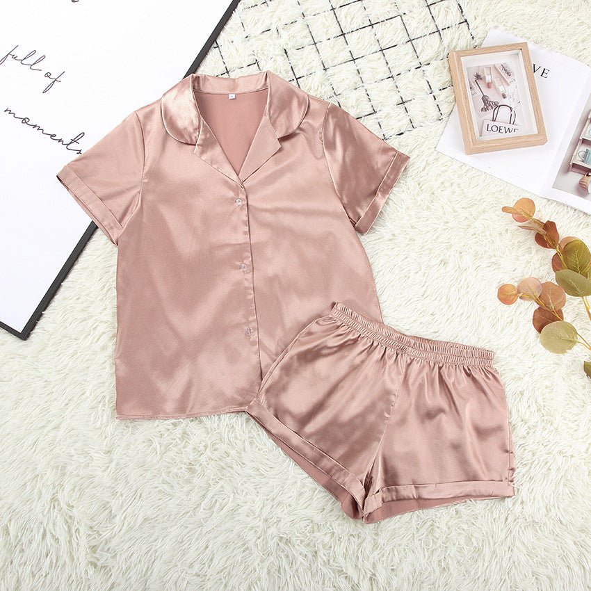 Comfortable Short - sleeved Shirt Loose Casual Simulation Silk Shorts Home Pajamas Set - Negative Apparel